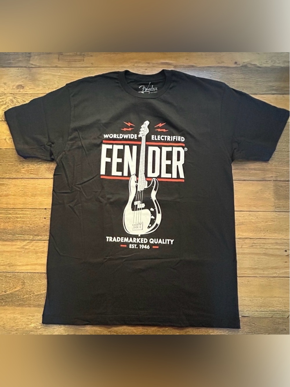 FENDER Black Graphic Tee with a Fender Guitar Logo Unisex - Picture 3 of 11